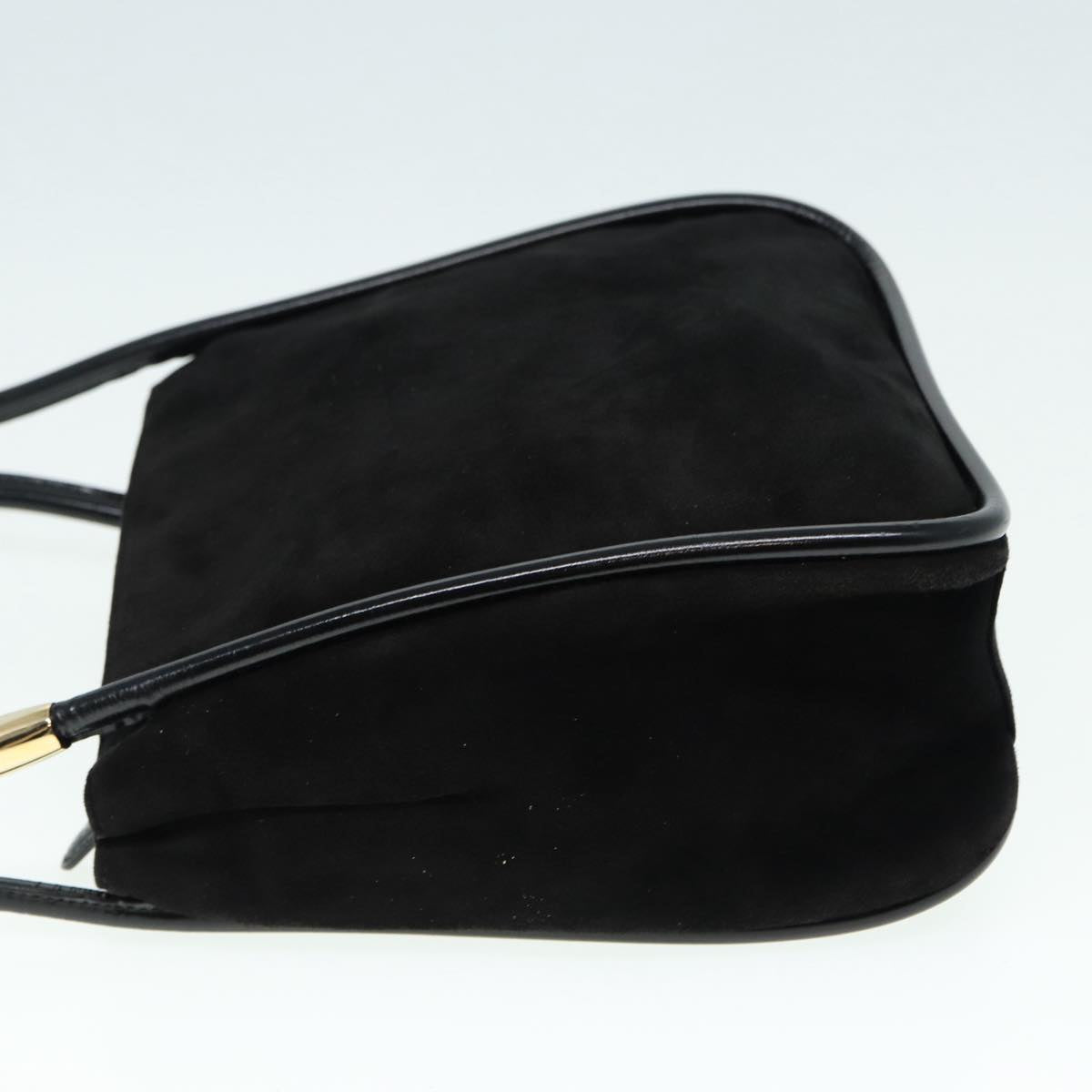 GUCCI Shoulder Bag Suede Black Gold 89142