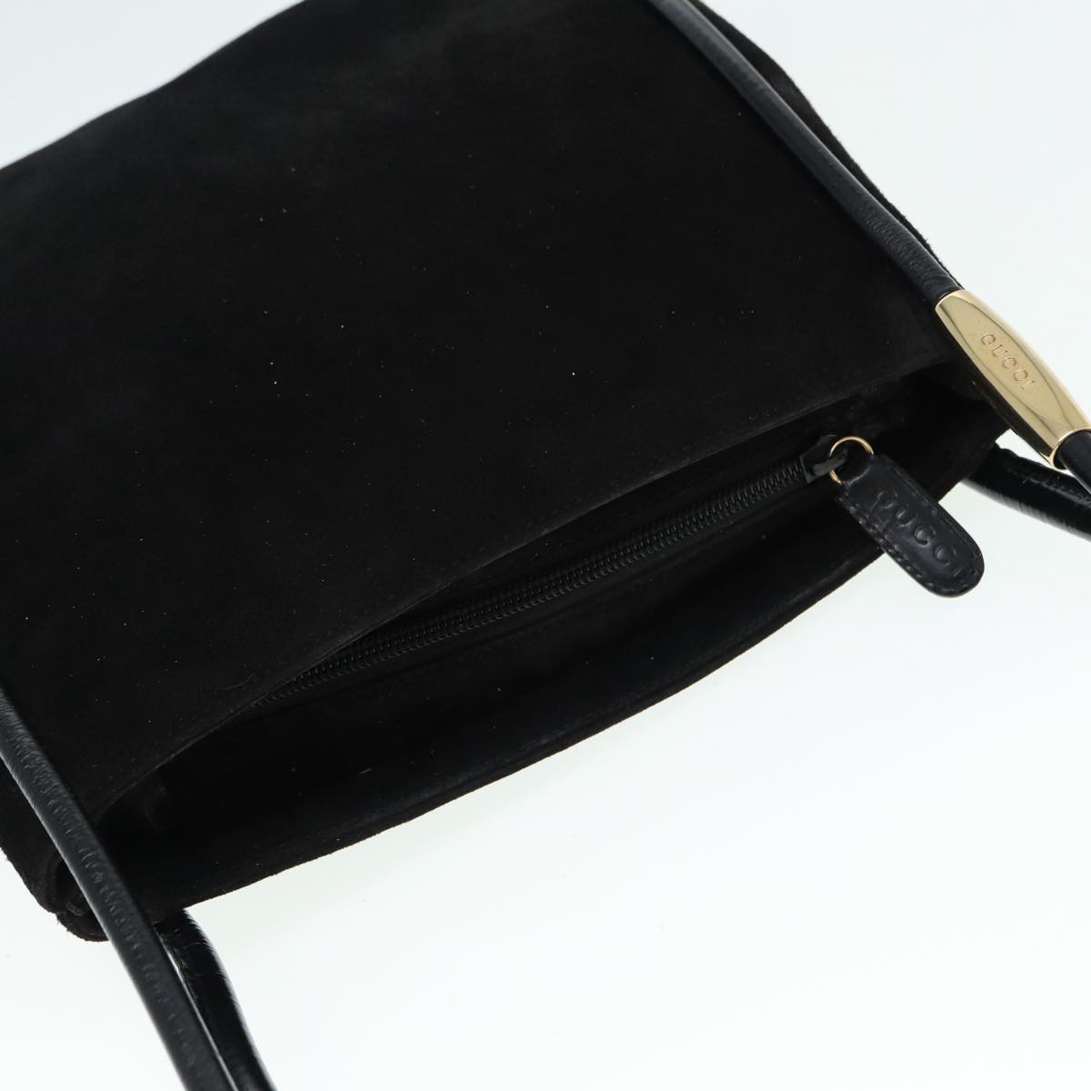 GUCCI Shoulder Bag Suede Black Gold 89142