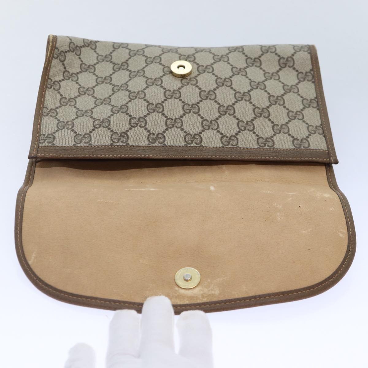 GUCCI GG Supreme Web Sherry Line Clutch Bag PVC Beige Gold 89 01 030 89230