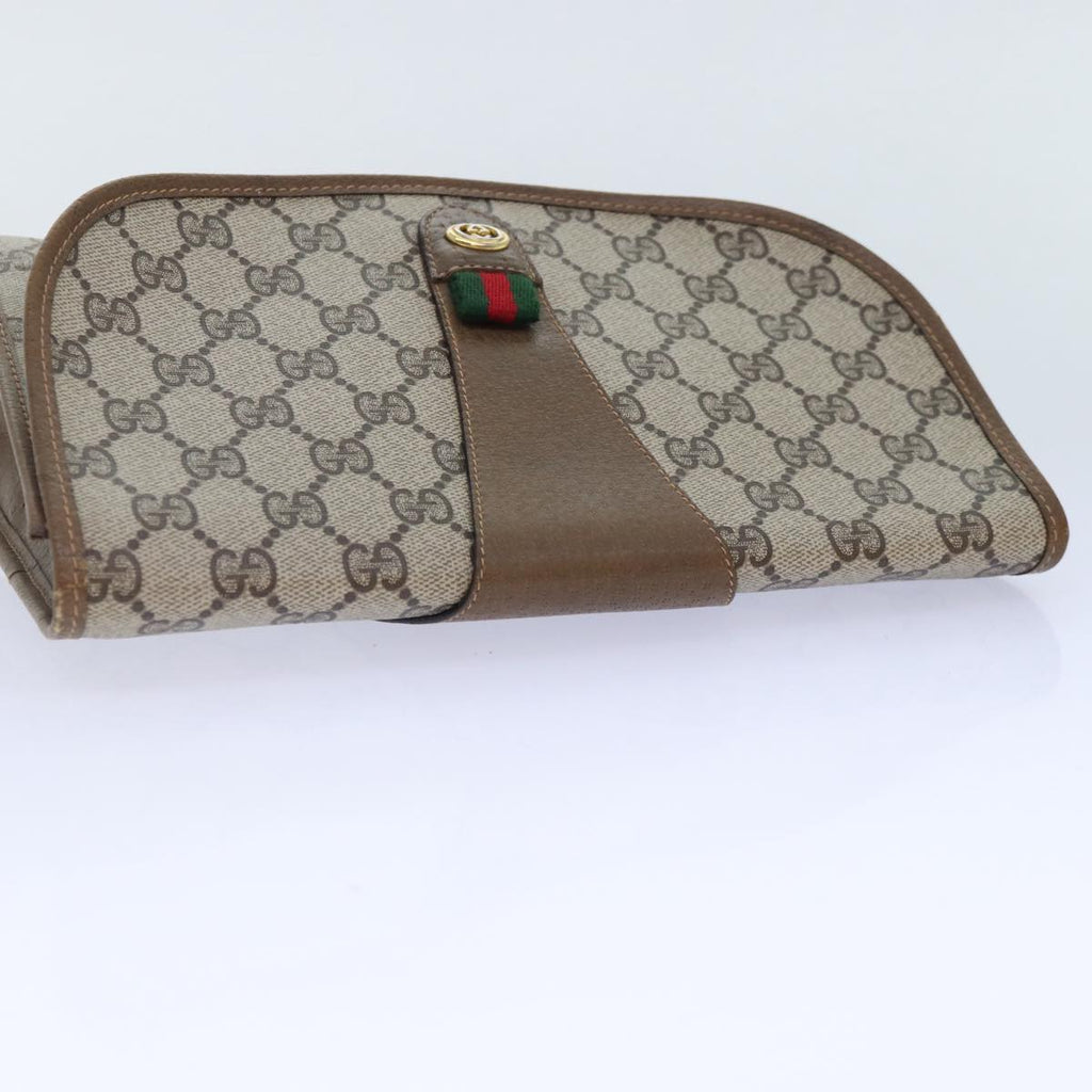 GUCCI GG Supreme Web Sherry Line Clutch Bag PVC Beige Gold 89 01 030 89230