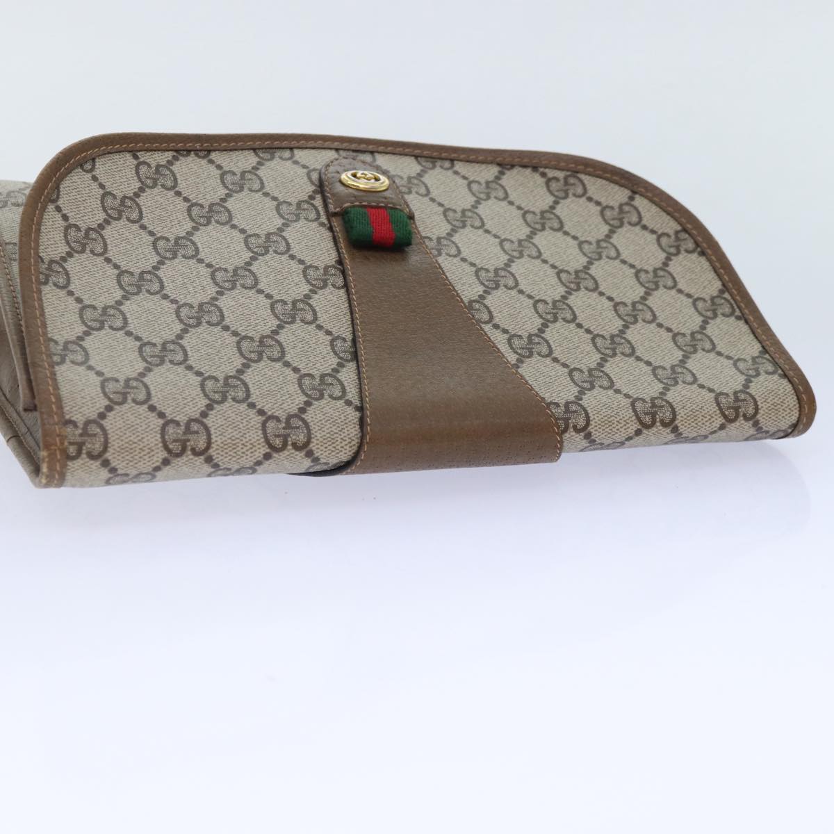 GUCCI GG Supreme Web Sherry Line Clutch Bag PVC Beige Gold 89 01 030 89230