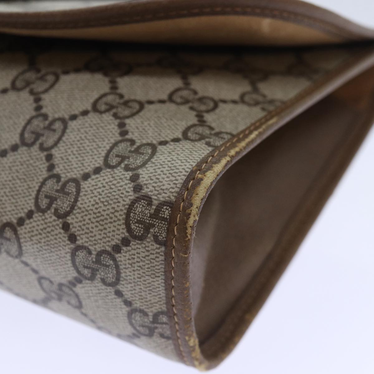 GUCCI GG Supreme Web Sherry Line Clutch Bag PVC Beige Gold 89 01 030 89230