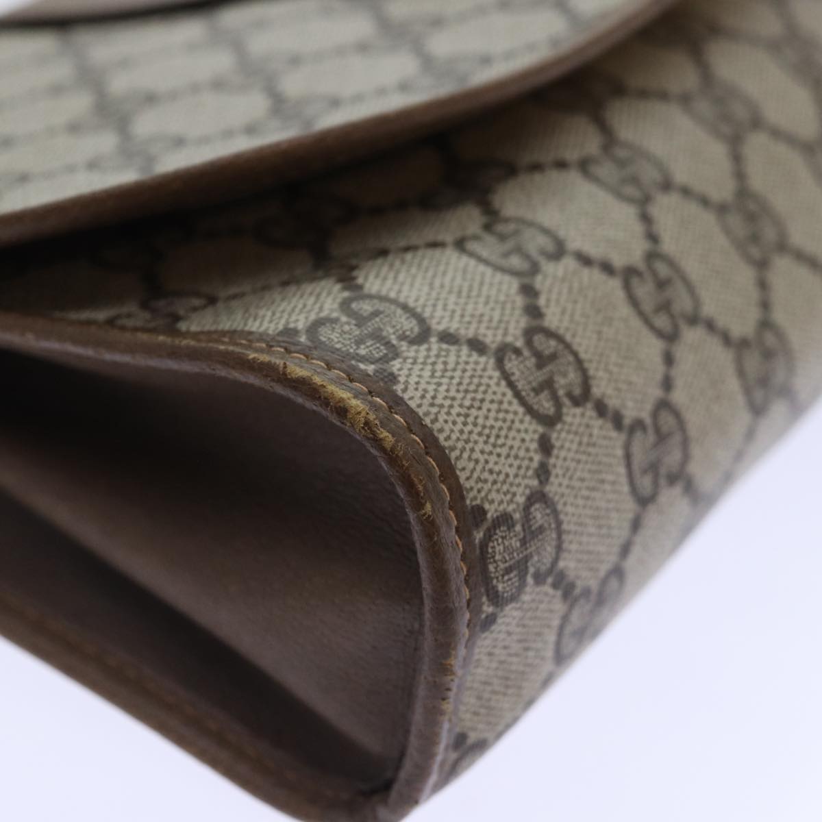 GUCCI GG Supreme Web Sherry Line Clutch Bag PVC Beige Gold 89 01 030 89230