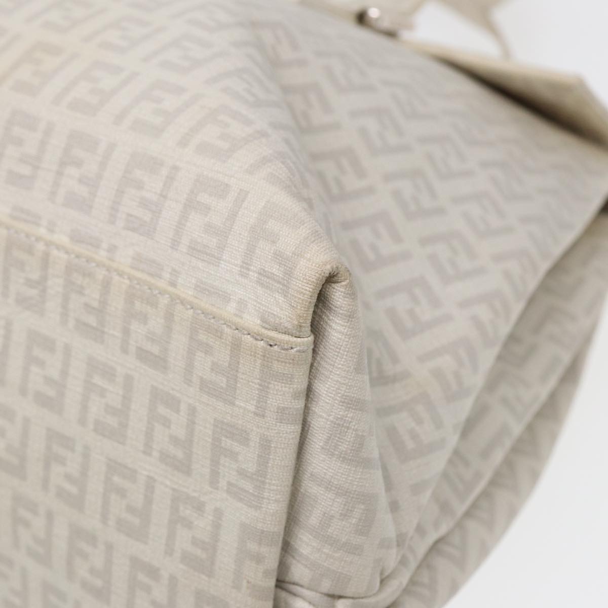 FENDI Zucchino Canvas Mamma Bucket Hand Bag White Silver 89238