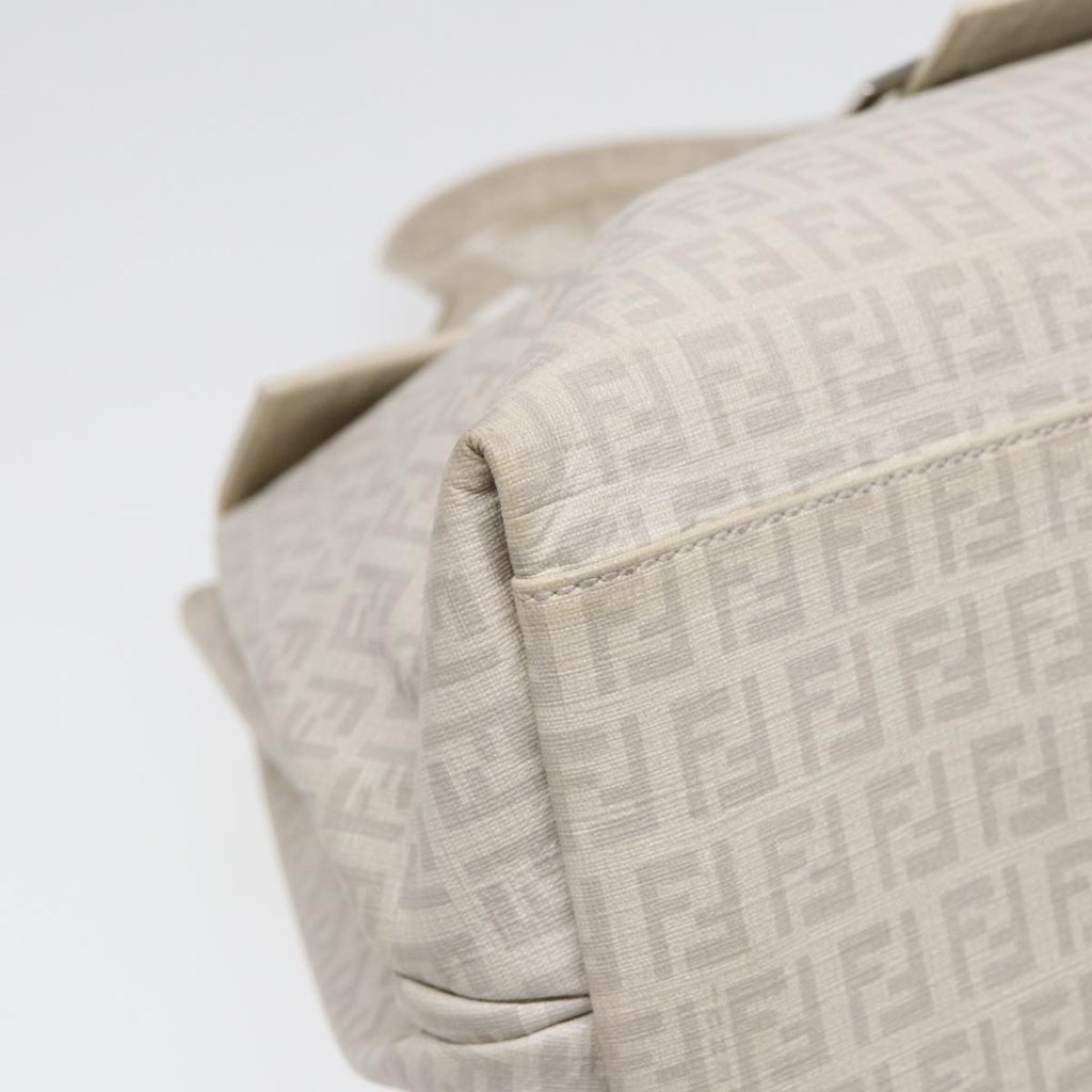 FENDI Zucchino Canvas Mamma Bucket Hand Bag White Silver 89238