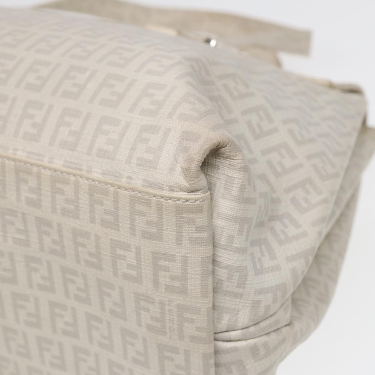 FENDI Zucchino Canvas Mamma Bucket Hand Bag White Silver 89238