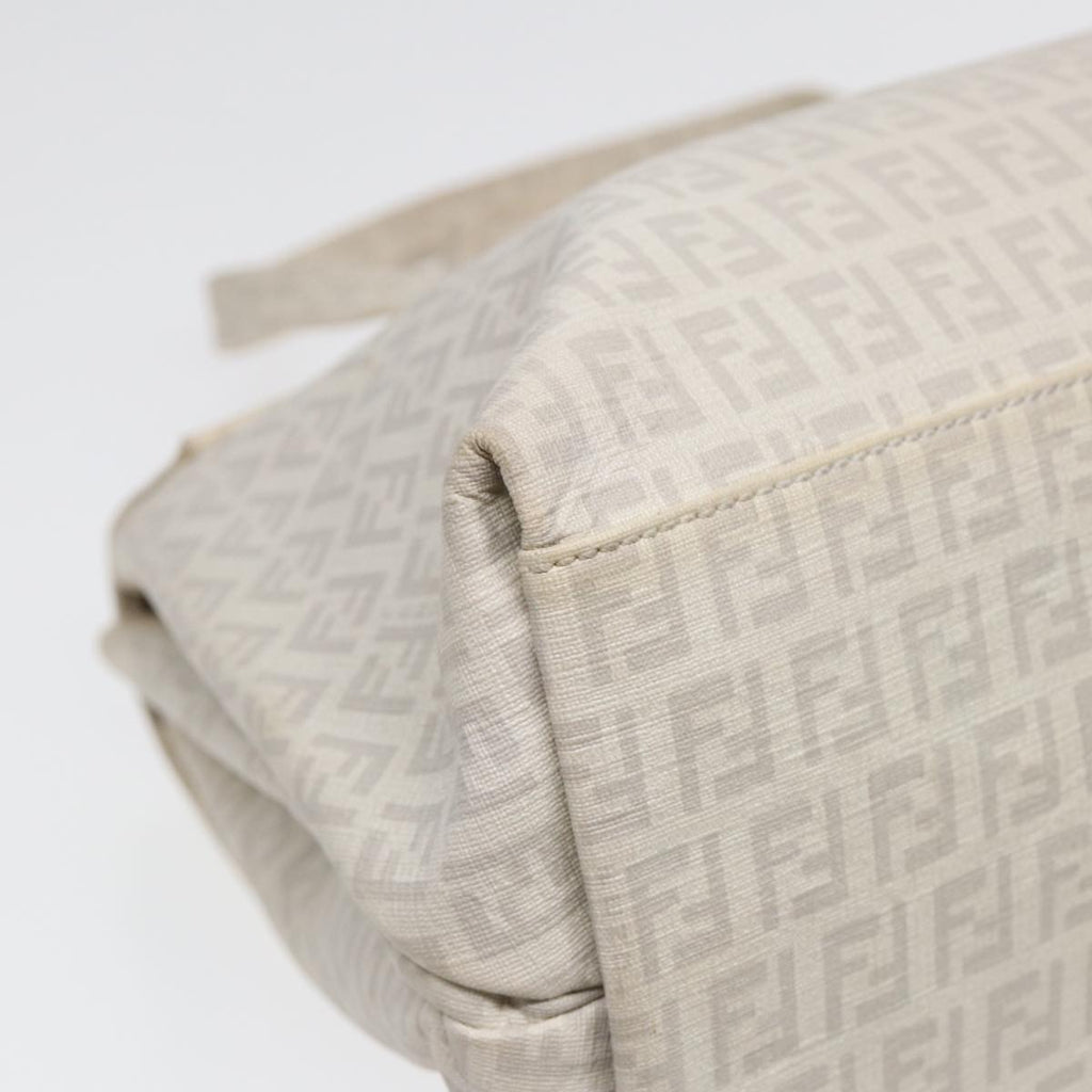 FENDI Zucchino Canvas Mamma Bucket Hand Bag White Silver 89238