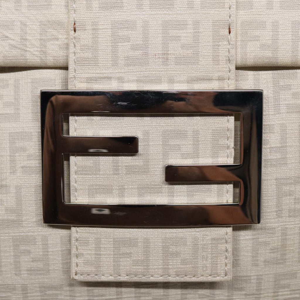 FENDI Zucchino Canvas Mamma Bucket Hand Bag White Silver 89238