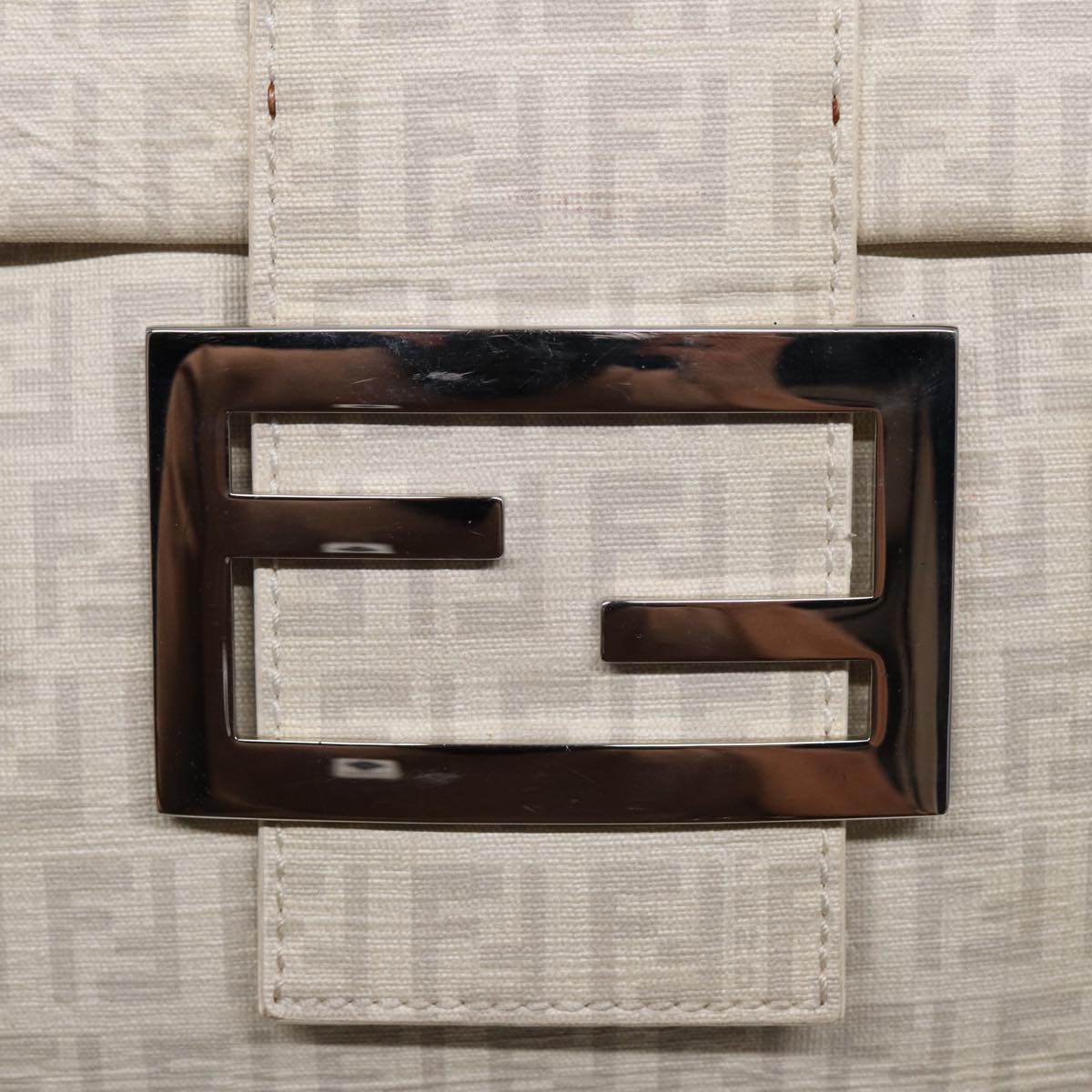 FENDI Zucchino Canvas Mamma Bucket Hand Bag White Silver 89238