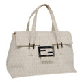 FENDI Zucchino Canvas Mamma Bucket Hand Bag White Silver 89238