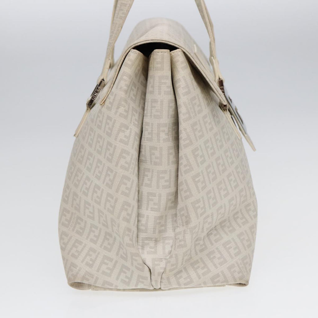 FENDI Zucchino Canvas Mamma Bucket Hand Bag White Silver 89238