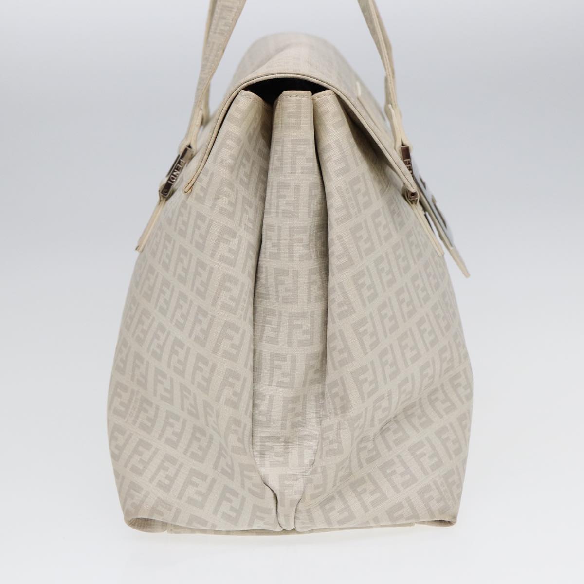 FENDI Zucchino Canvas Mamma Bucket Hand Bag White Silver 89238