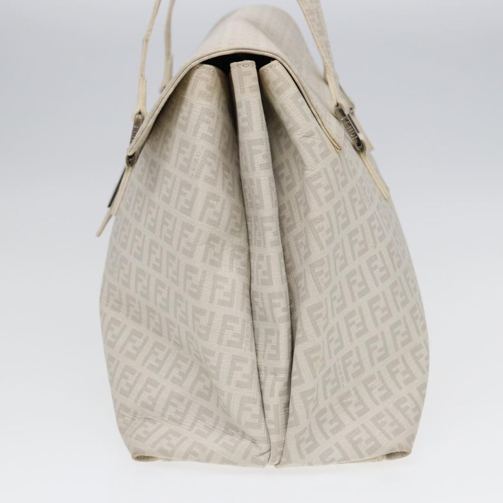 FENDI Zucchino Canvas Mamma Bucket Hand Bag White Silver 89238