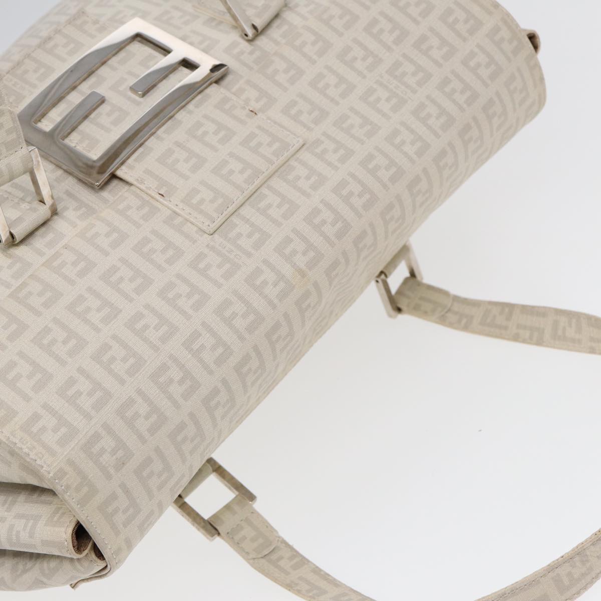 FENDI Zucchino Canvas Mamma Bucket Hand Bag White Silver 89238