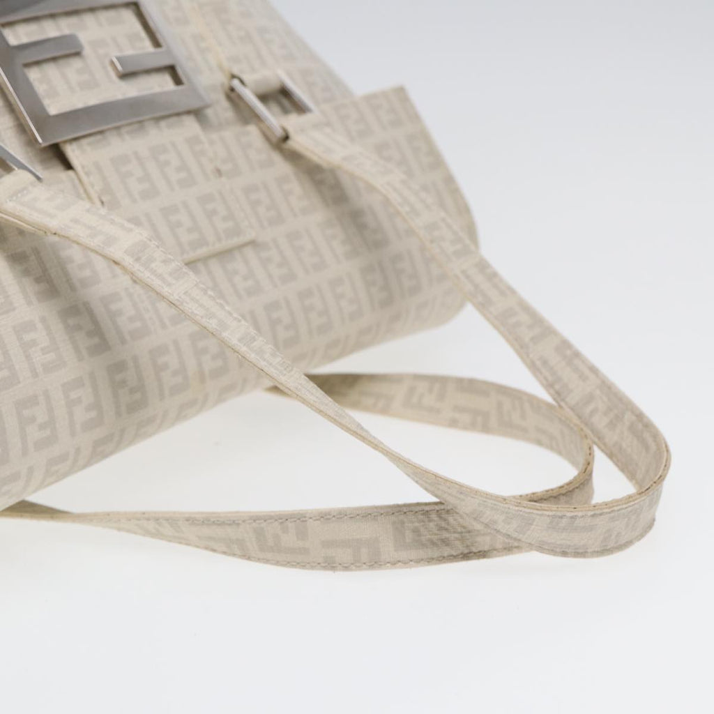 FENDI Zucchino Canvas Mamma Bucket Hand Bag White Silver 89238
