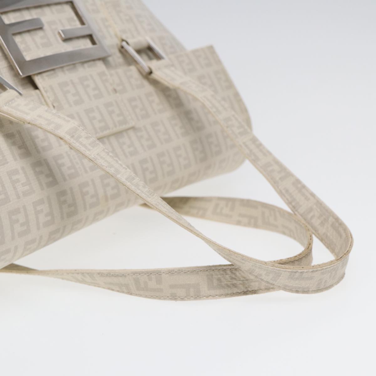 FENDI Zucchino Canvas Mamma Bucket Hand Bag White Silver 89238