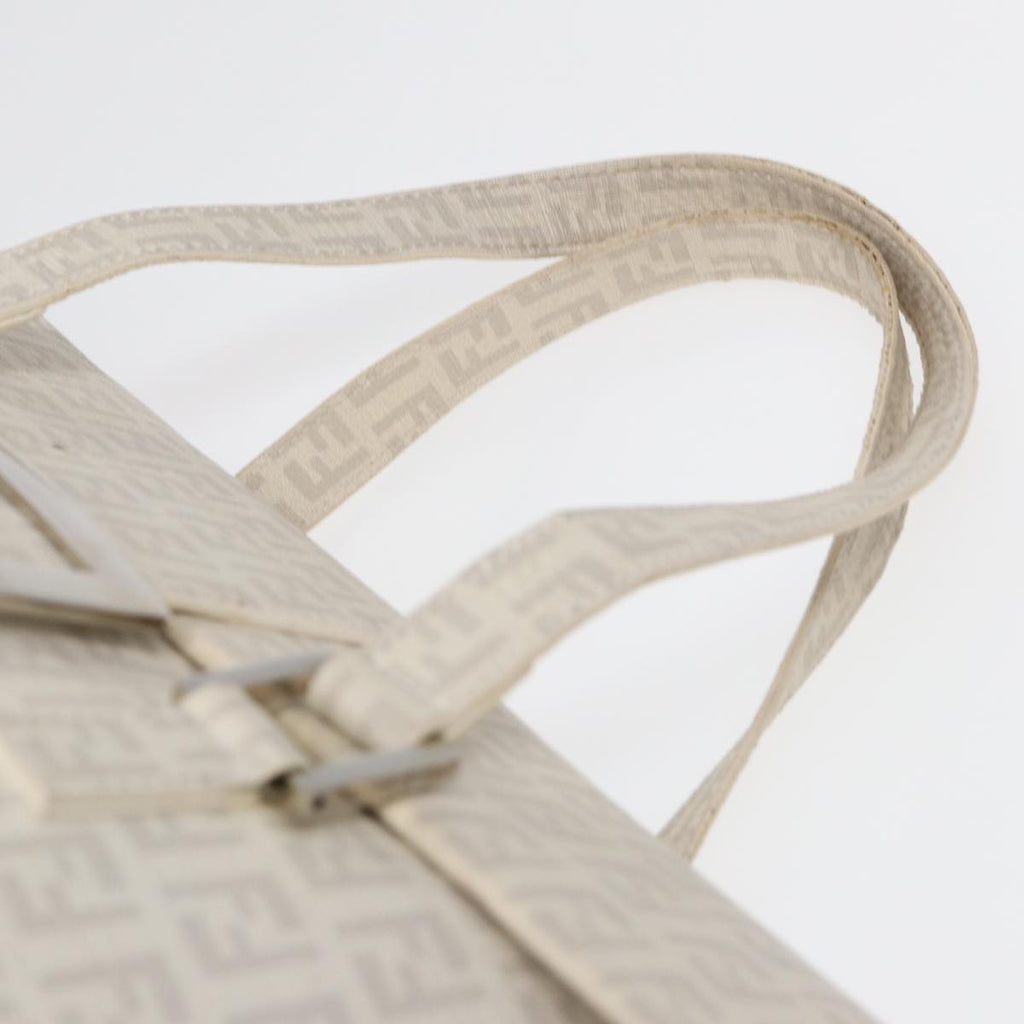 FENDI Zucchino Canvas Mamma Bucket Hand Bag White Silver 89238