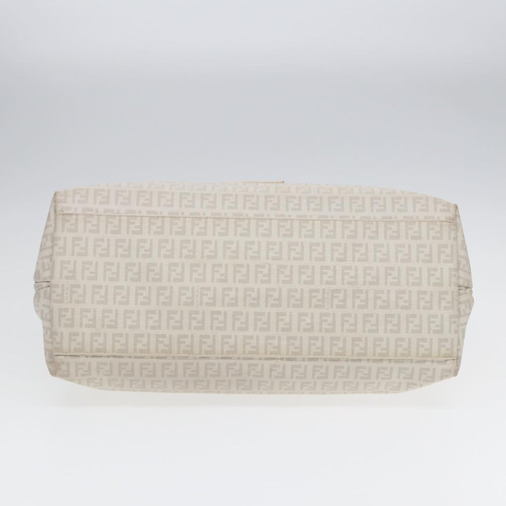 FENDI Zucchino Canvas Mamma Bucket Hand Bag White Silver 89238