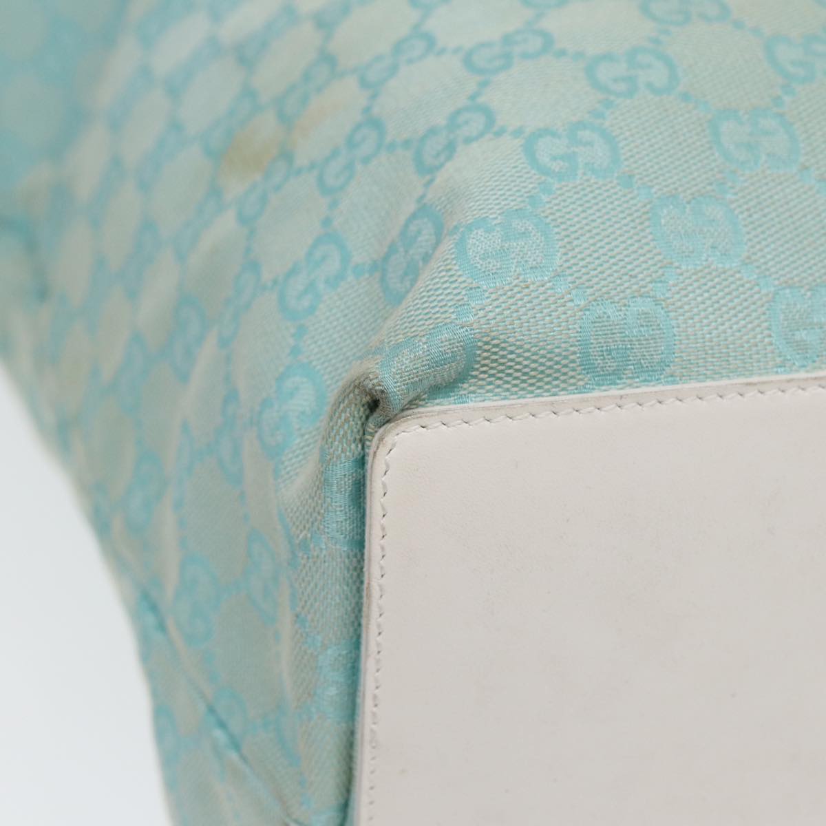 GUCCI GG Canvas Tote Bag Light Blue White Gold 002 1097 89242