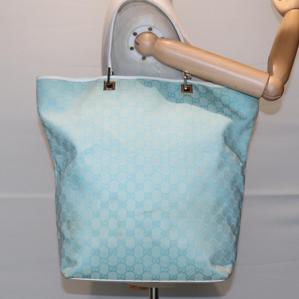 GUCCI GG Canvas Tote Bag Light Blue White Gold 002 1097 89242