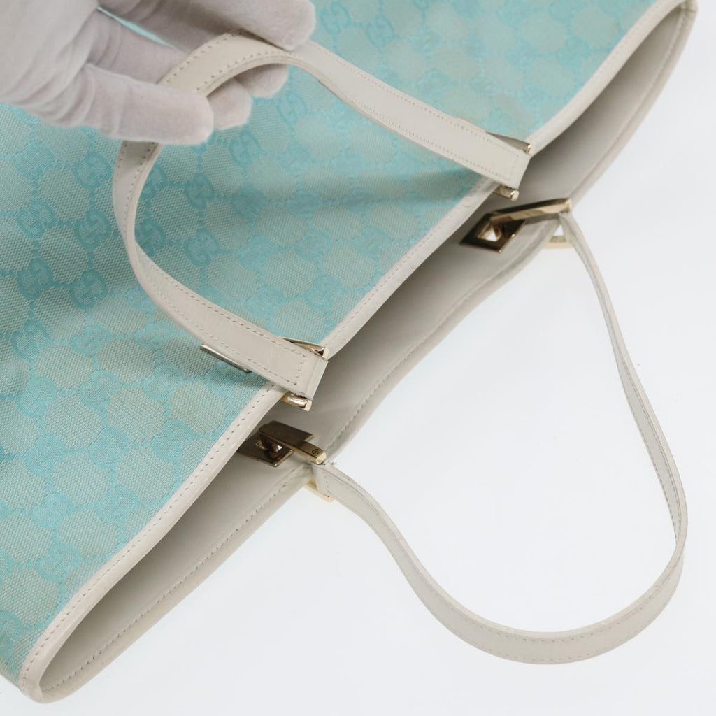 GUCCI GG Canvas Tote Bag Light Blue White Gold 002 1097 89242