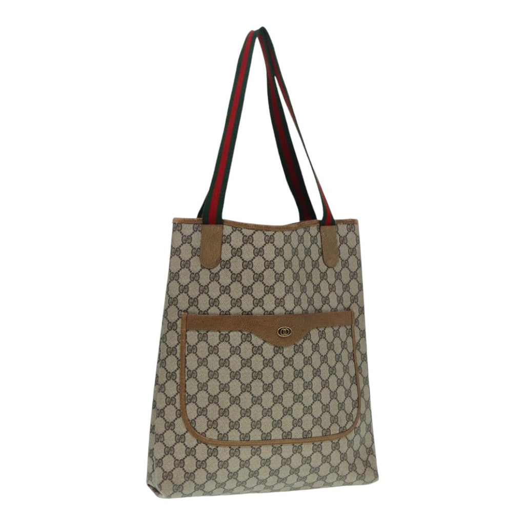 GUCCI GG Supreme Web Sherry Line Tote Bag PVC Beige Red 53 02 2140 89244