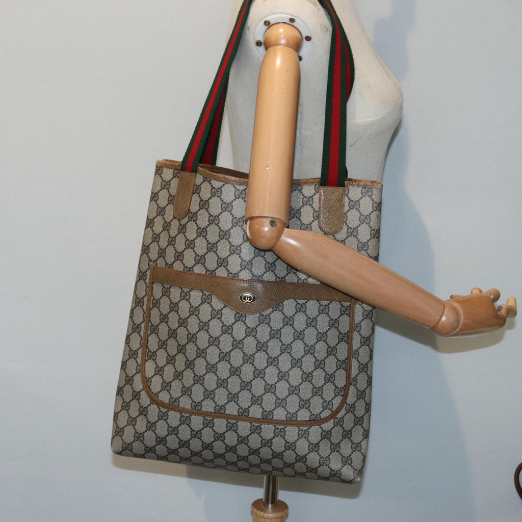 GUCCI GG Supreme Web Sherry Line Tote Bag PVC Beige Red 53 02 2140 89244