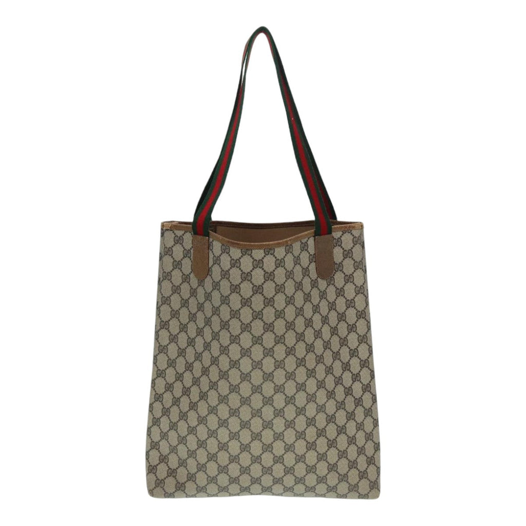 GUCCI GG Supreme Web Sherry Line Tote Bag PVC Beige Red 53 02 2140 89244