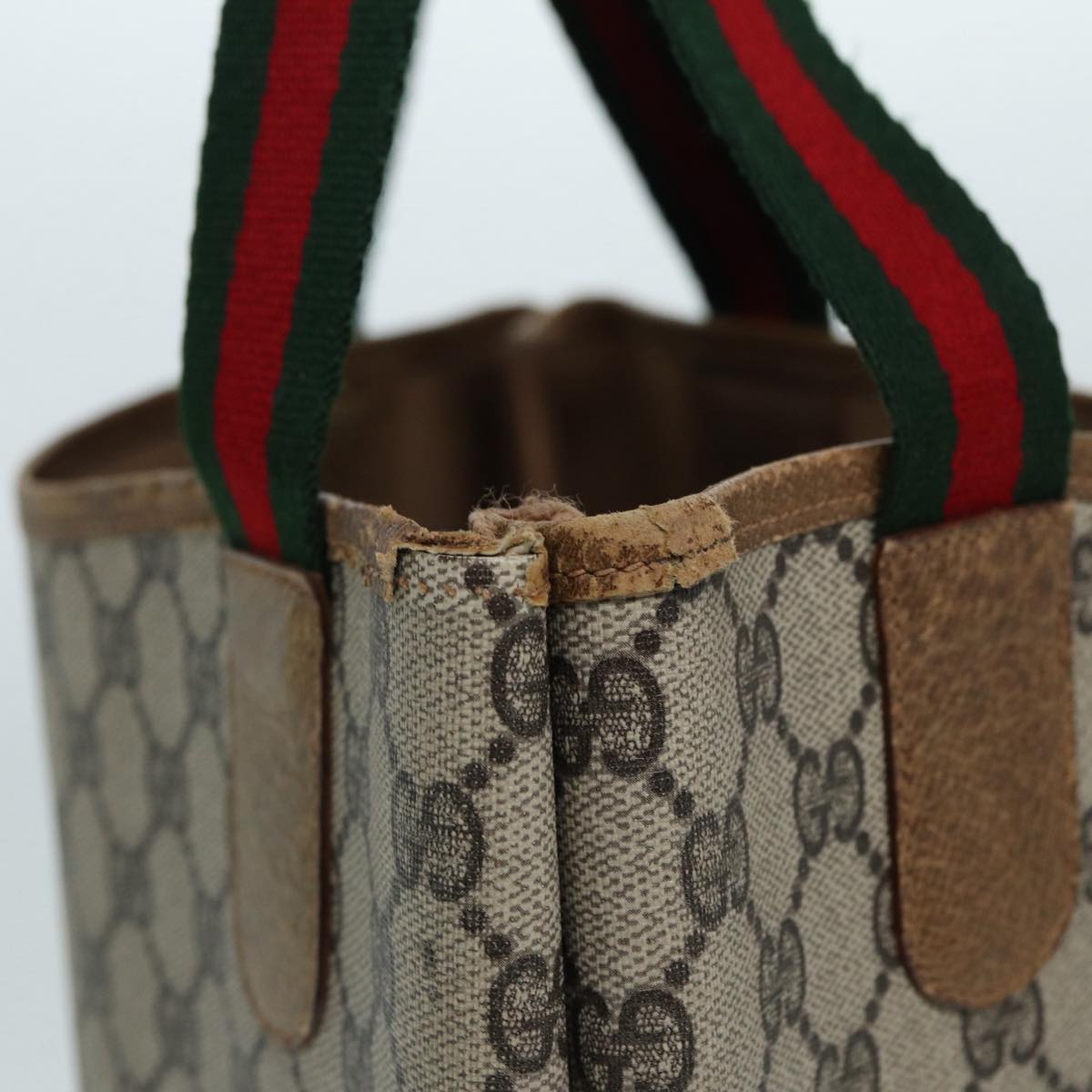 GUCCI GG Supreme Web Sherry Line Tote Bag PVC Beige Red 53 02 2140 89244