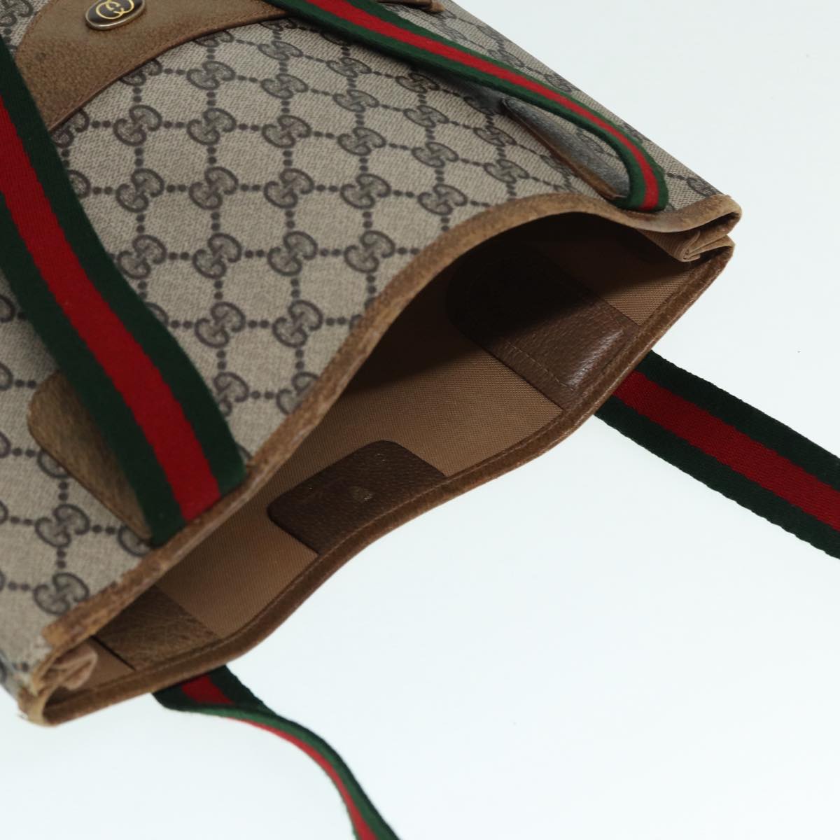 GUCCI GG Supreme Web Sherry Line Tote Bag PVC Beige Red 53 02 2140 89244