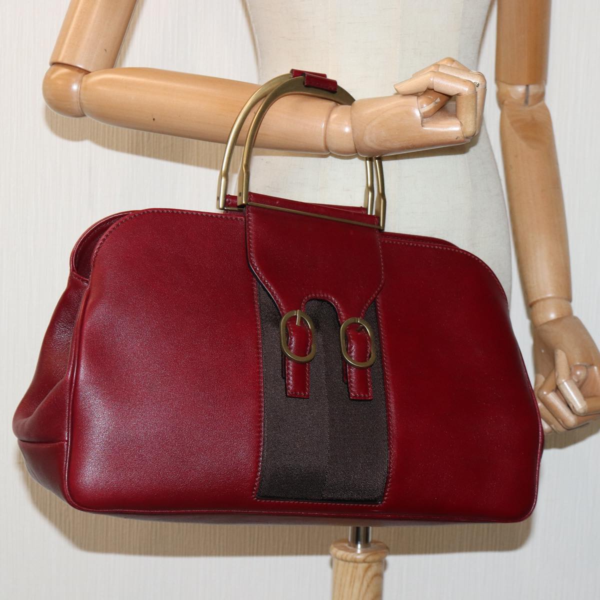 GUCCI Hand Bag Leather Limited To 300 Pieces Red Black gold 02684 89249A