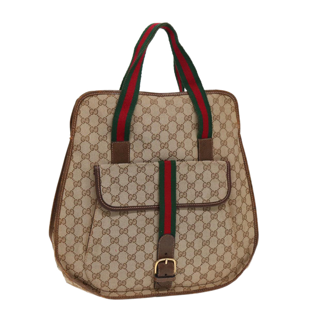 GUCCI GG Canvas Web Sherry Line Tote Bag Beige Green Red 89277