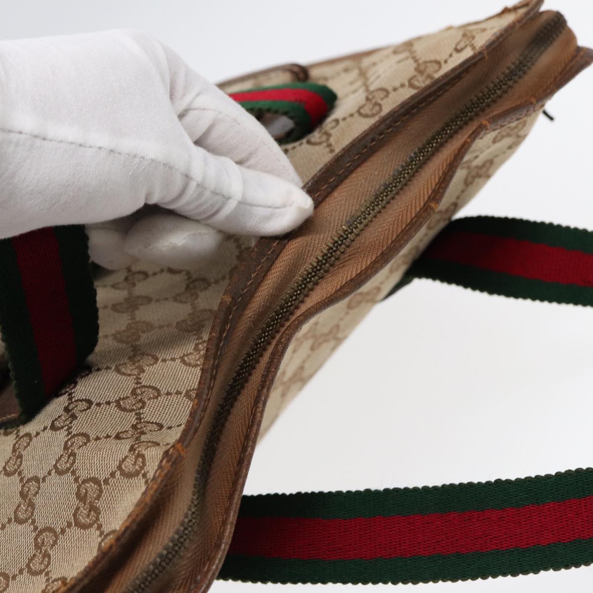 GUCCI GG Canvas Web Sherry Line Tote Bag Beige Green Red 89277