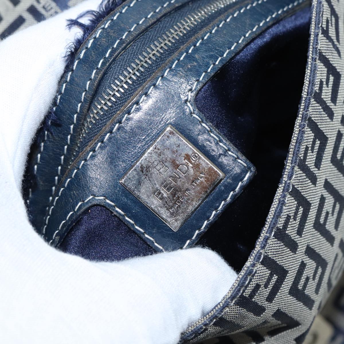 FENDI Zucchino Canvas Mamma bucket Hand Bag Navy 89278