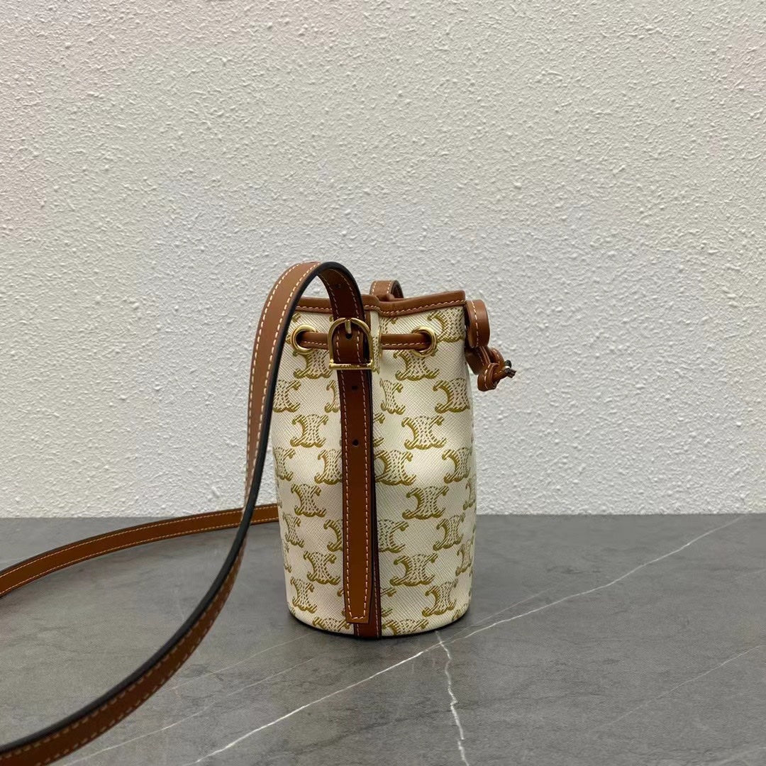 GLAMI Small Drawstring Bag In Trimphe Canvas White For Women 7.9in/20cm