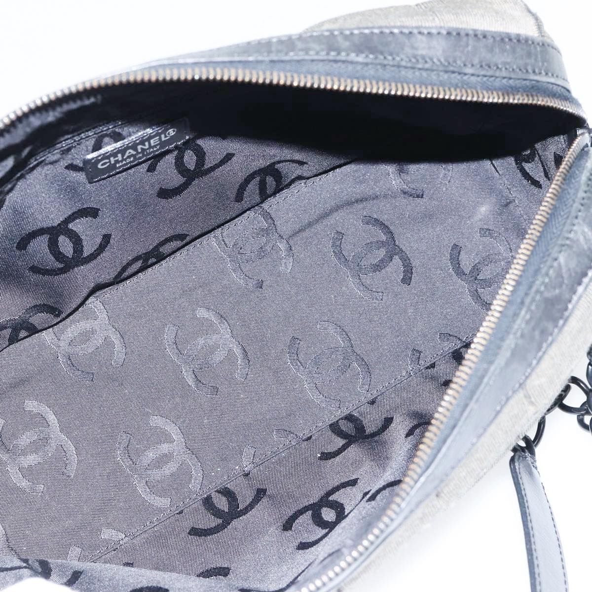 CHANEL Chain Shoulder Bag Canvas Gray CC 89307