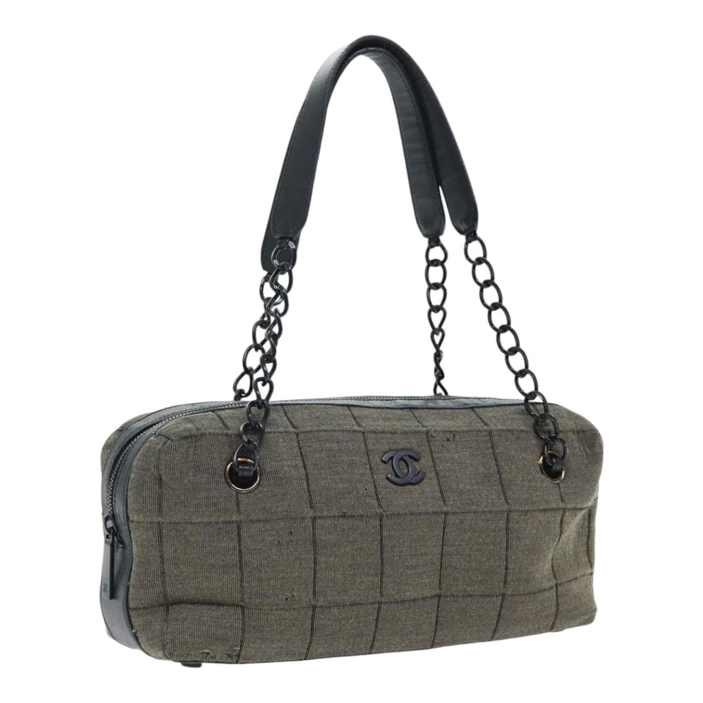 CHANEL Chain Shoulder Bag Canvas Gray CC 89307