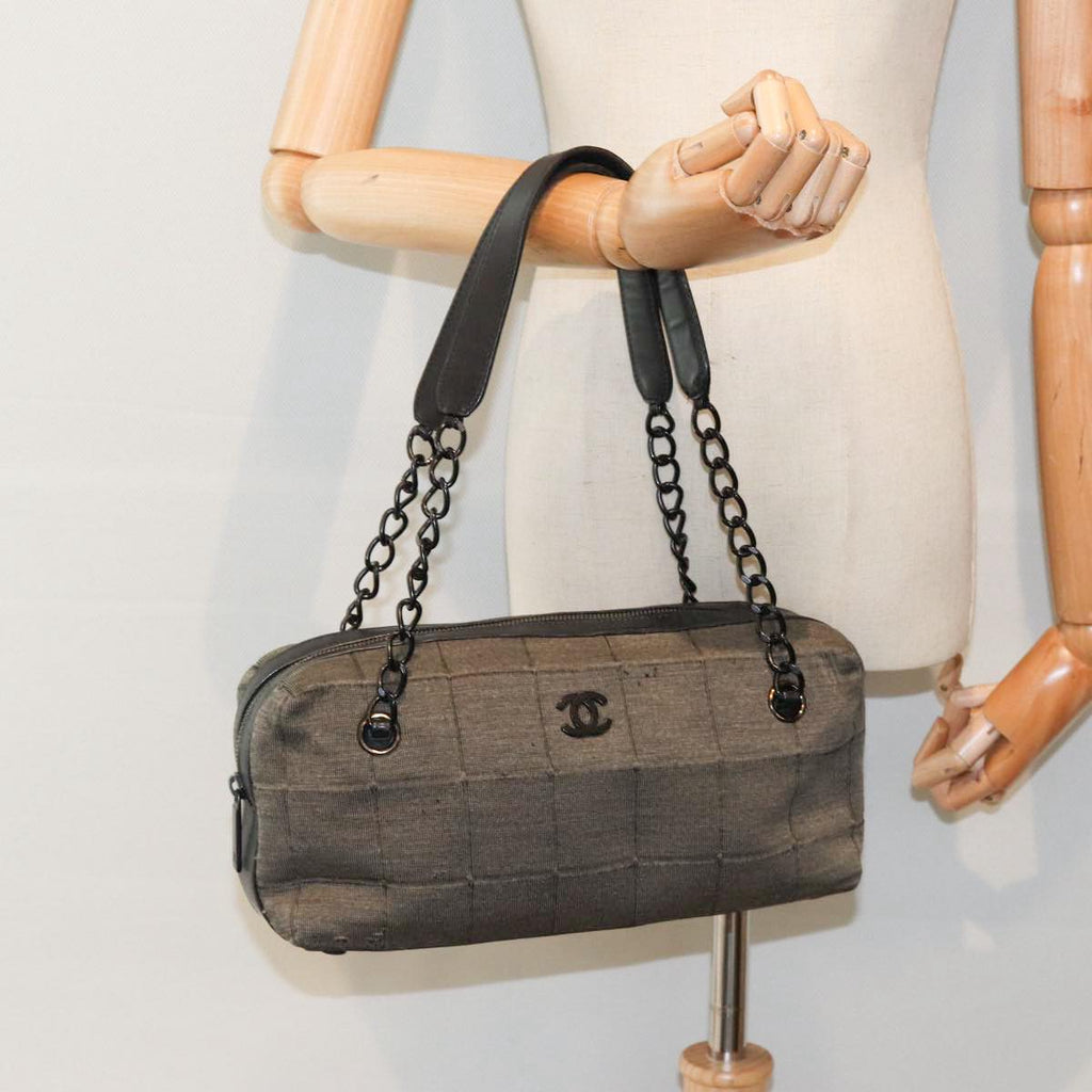 CHANEL Chain Shoulder Bag Canvas Gray CC 89307