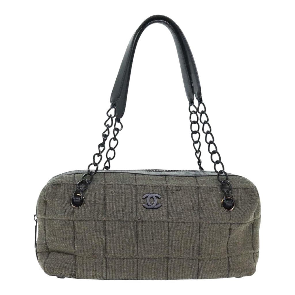 CHANEL Chain Shoulder Bag Canvas Gray CC 89307