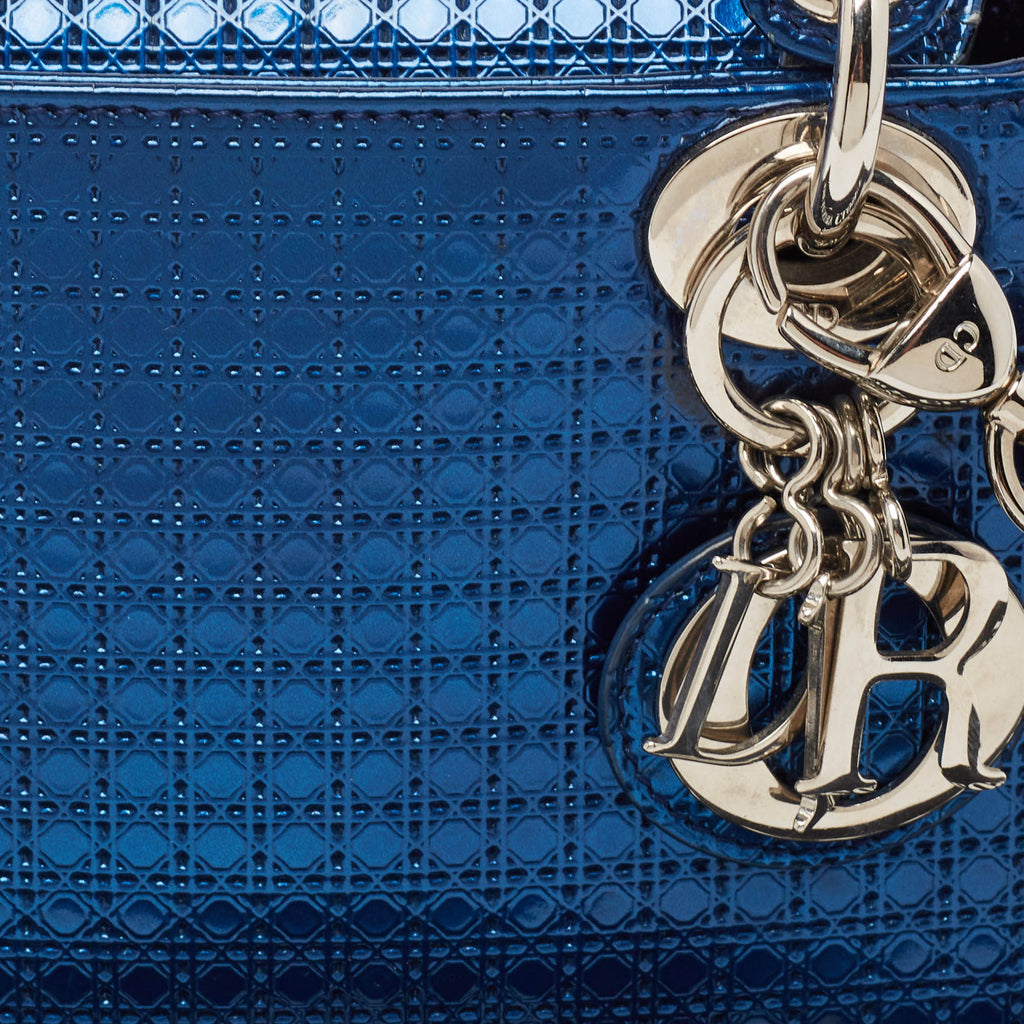 Dior Metallic Microcannage Patent Leather Mini Lady Dior Tote