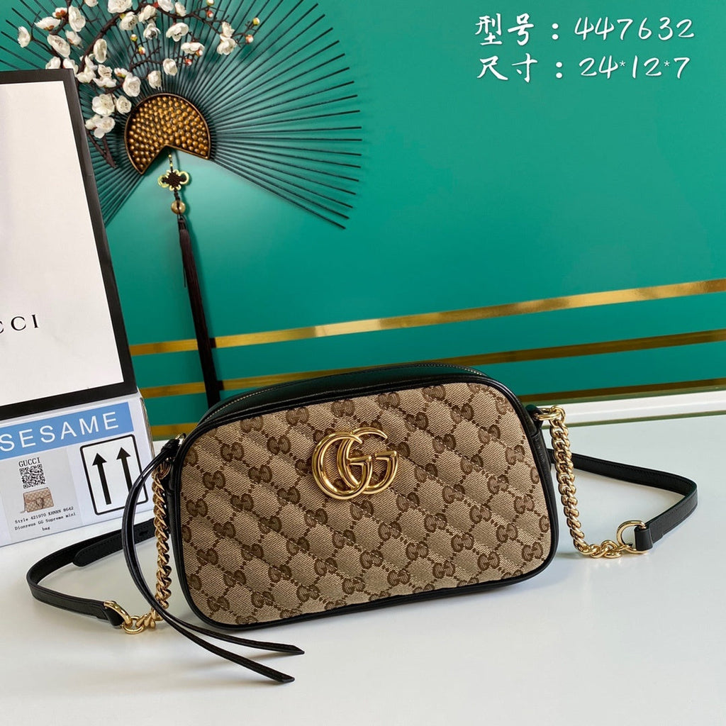 gg Marmont Small Shouder Bag Beige/Ebony Diagonal Matelassé Original gg Canvas For Women 10in/24cm 447632 HVKEG 9772