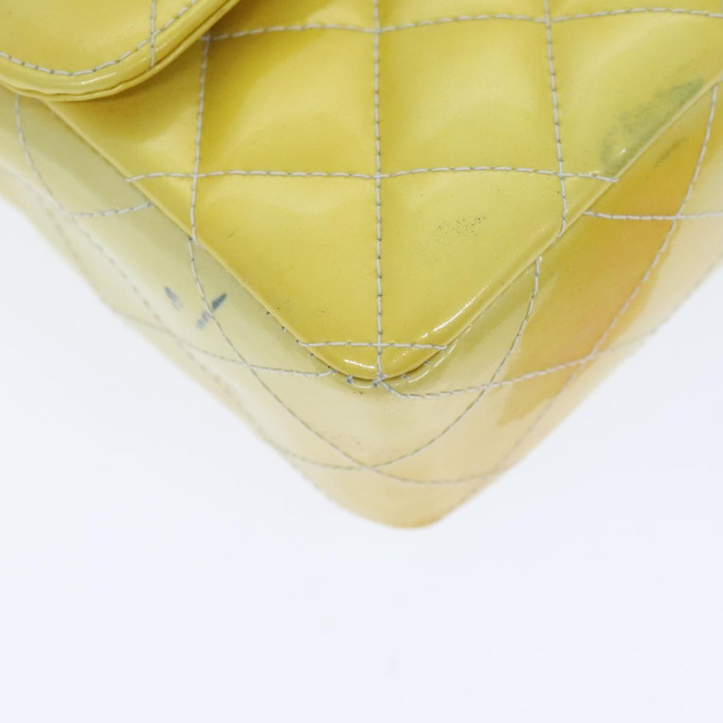 CHANEL Matelasse Backpack Patent leather Yellow Silver CC 89374