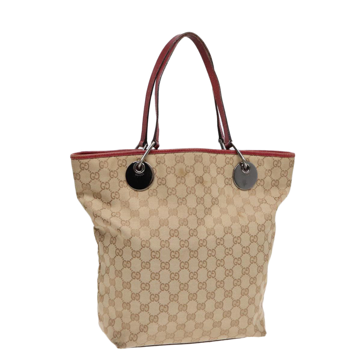 GUCCI GG Canvas Tote Bag Beige Silver 120836 89426