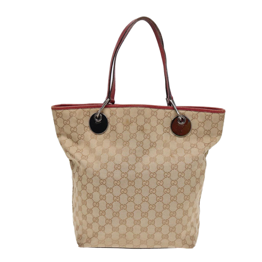 GUCCI GG Canvas Tote Bag Beige Silver 120836 89426