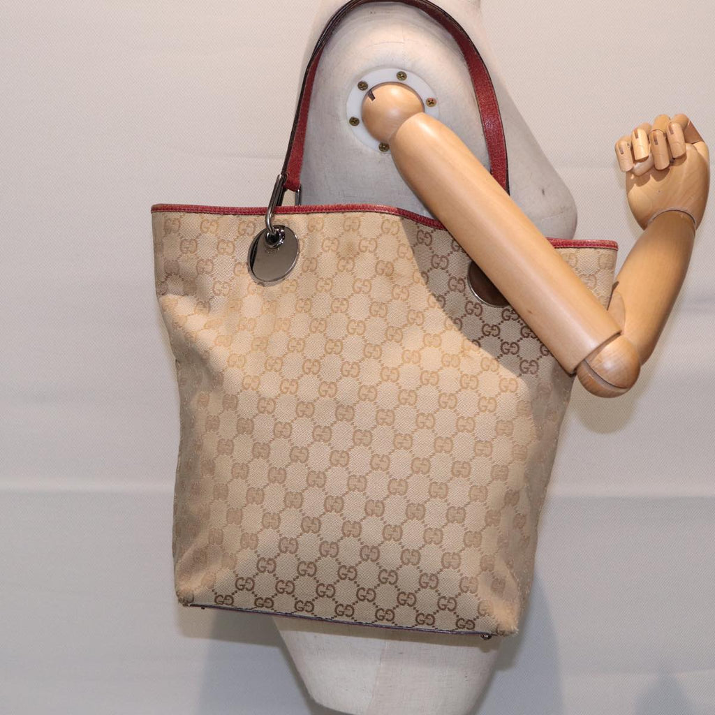 GUCCI GG Canvas Tote Bag Beige Silver 120836 89426