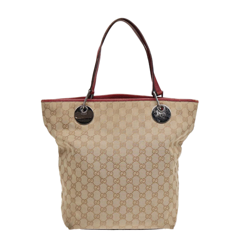 GUCCI GG Canvas Tote Bag Beige Silver 120836 89426