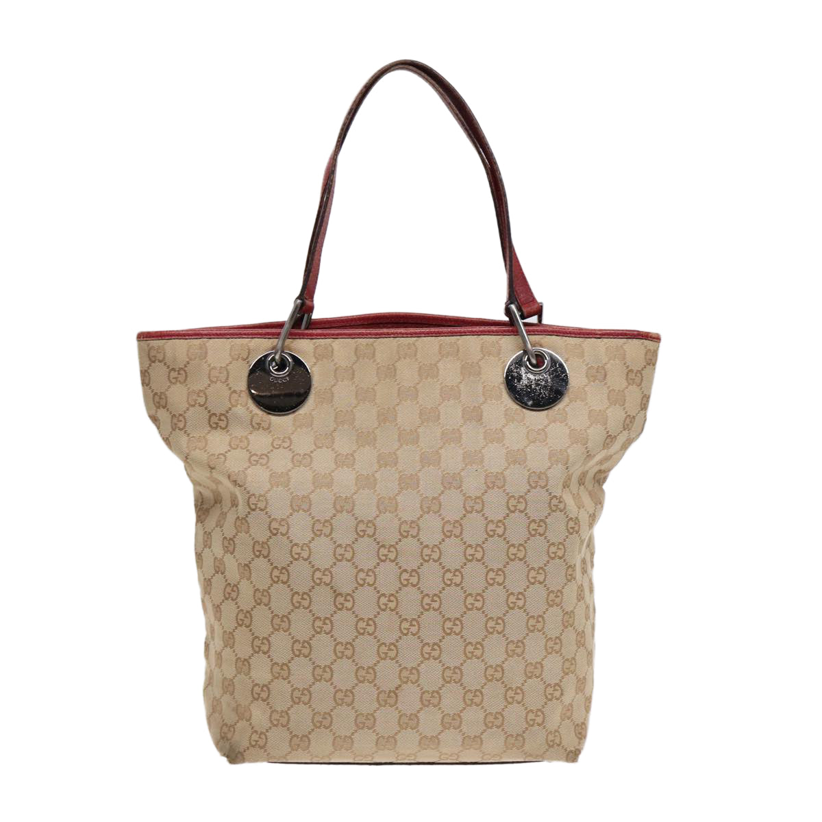 GUCCI GG Canvas Tote Bag Beige Silver 120836 89426