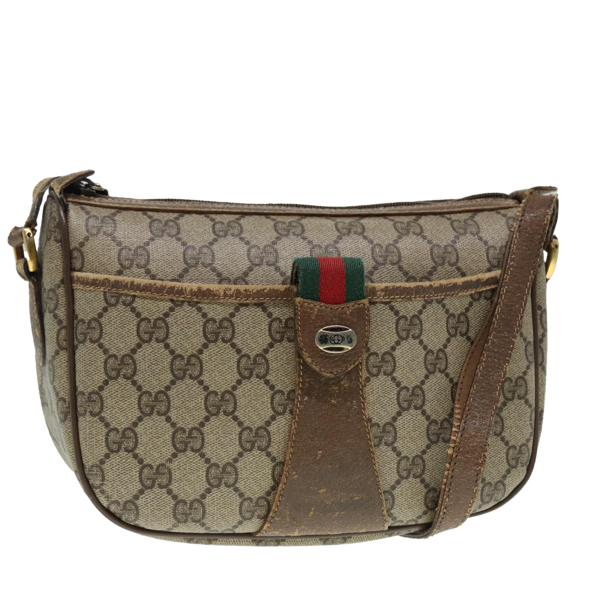 GUCCI GG Supreme Web Sherry Line Shoulder Bag PVC Beige Gold 89430