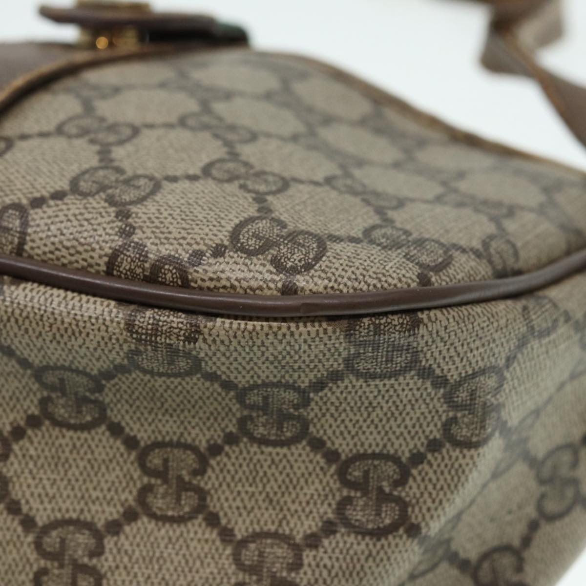 GUCCI GG Supreme Web Sherry Line Shoulder Bag PVC Beige Gold 89430