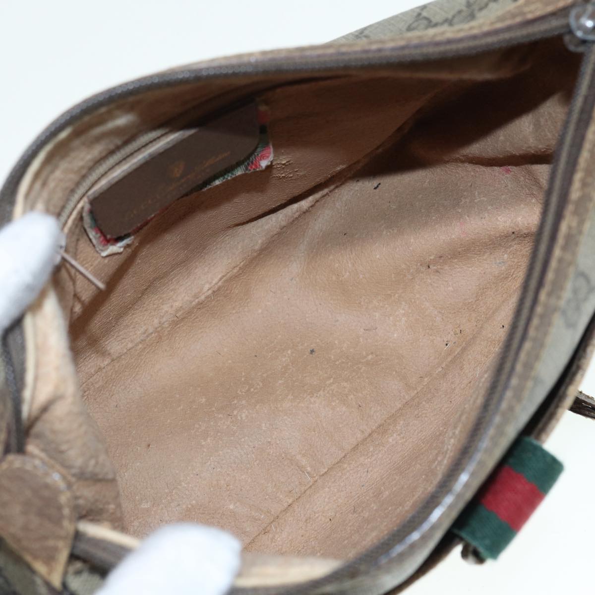 GUCCI GG Supreme Web Sherry Line Shoulder Bag PVC Beige Gold 89430